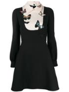 Valentino Embroidered Butterfly Flared Dress - Black