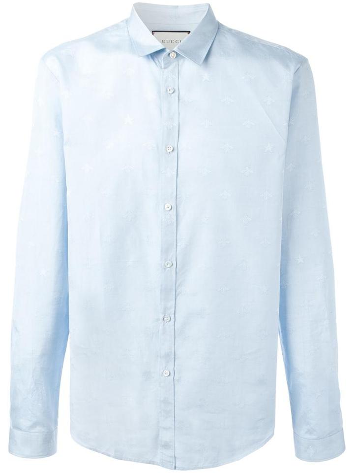 Gucci Bee Jacquard Duke Shirt, Men's, Size: 39, Blue, Cotton