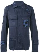 Valentino Beaded Patch Shirt Jacket, Men's, Size: 52, Blue, Cotton/spandex/elastane/polyester/viscose