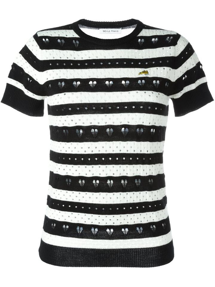 Bella Freud Striped Heart Lace Jumper, Women's, Size: Xs, Black, Wool