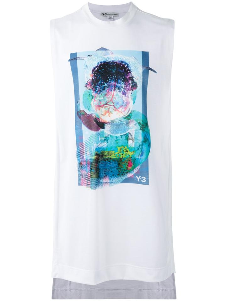 Y-3 Printed Tank Top, Men's, Size: Small, White, Cotton