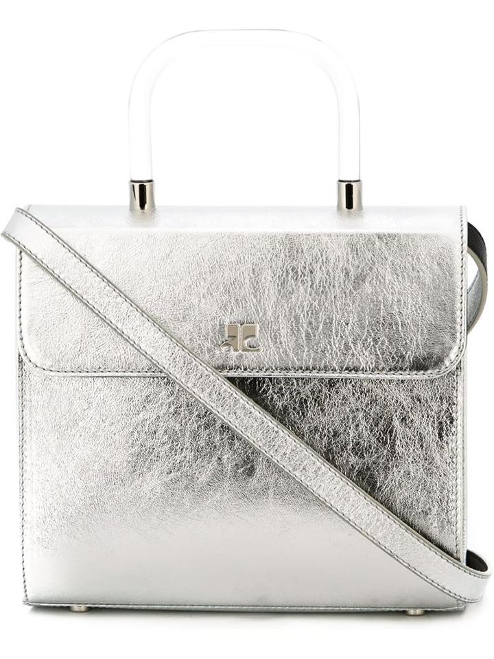 Courrèges Small Square Tote, Women's, Grey, Leather