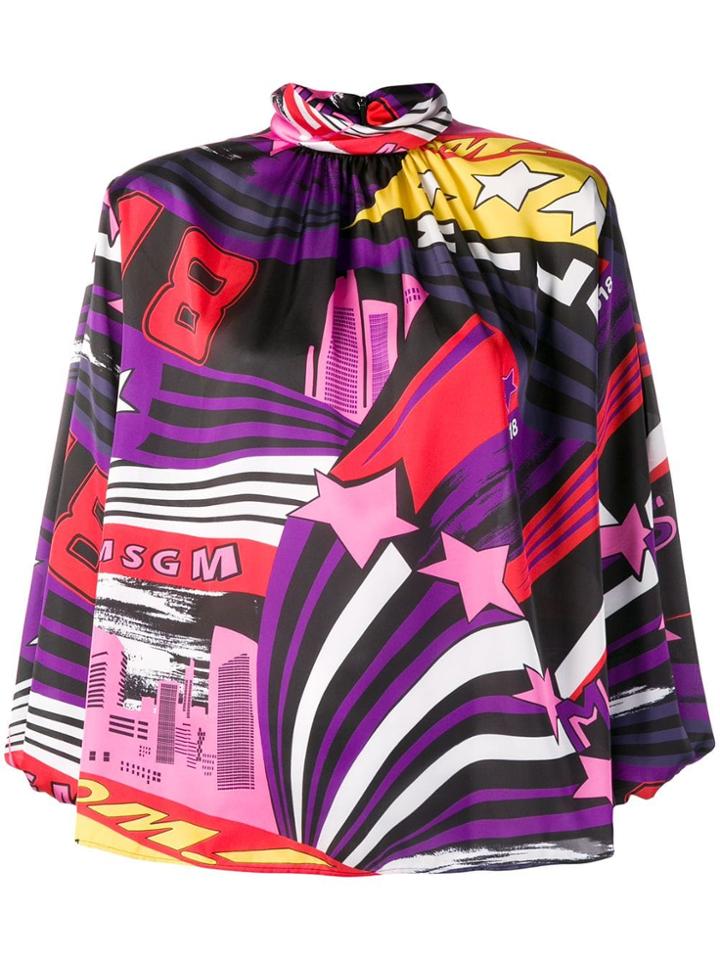Msgm City Print Blouse - Pink & Purple