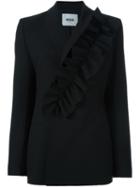 Msgm Ruffle Detail Suit Jacket, Women's, Size: 42, Black, Polyester/viscose/spandex/elastane
