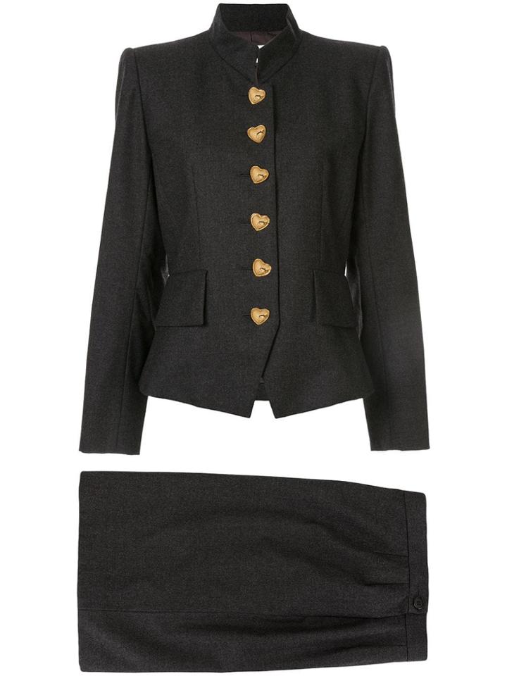 Yves Saint Laurent Pre-owned Heart Buttons Structured Skirt Suit -