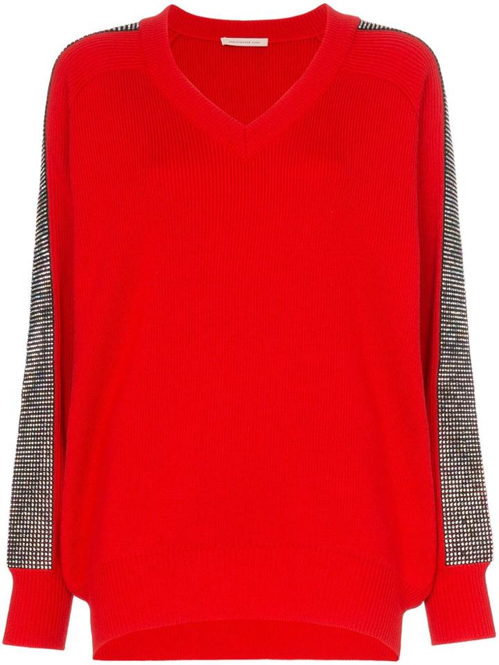 Christopher Kane V-neck Crystal-embellished Woollen Jumper - Red