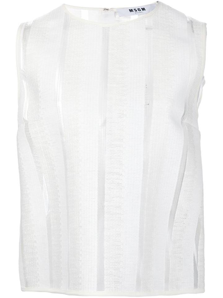 Msgm Sheer Stripe Tank Top, Women's, Size: 46, White, Cotton/polyamide