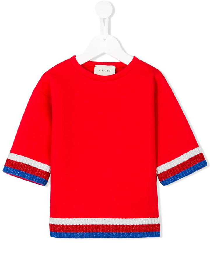 Gucci Kids - Sylvie Web Trim Top - Kids - Cotton/spandex/elastane/viscose/metallic Fibre - 10 Yrs, Red