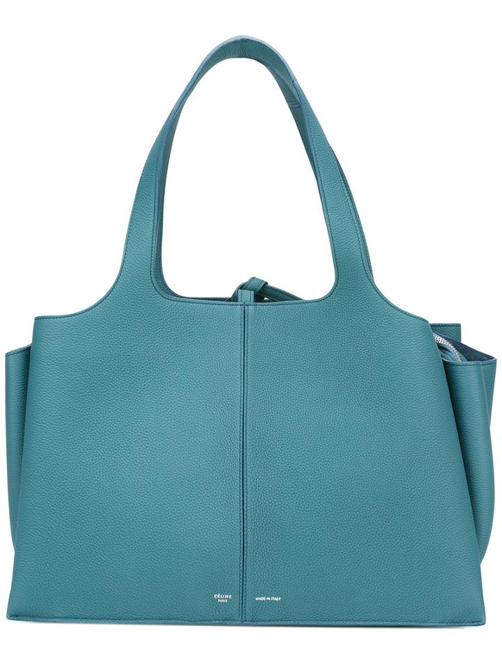 Céline Textured Shoulder Bag, Women's, Green, Calf Leather