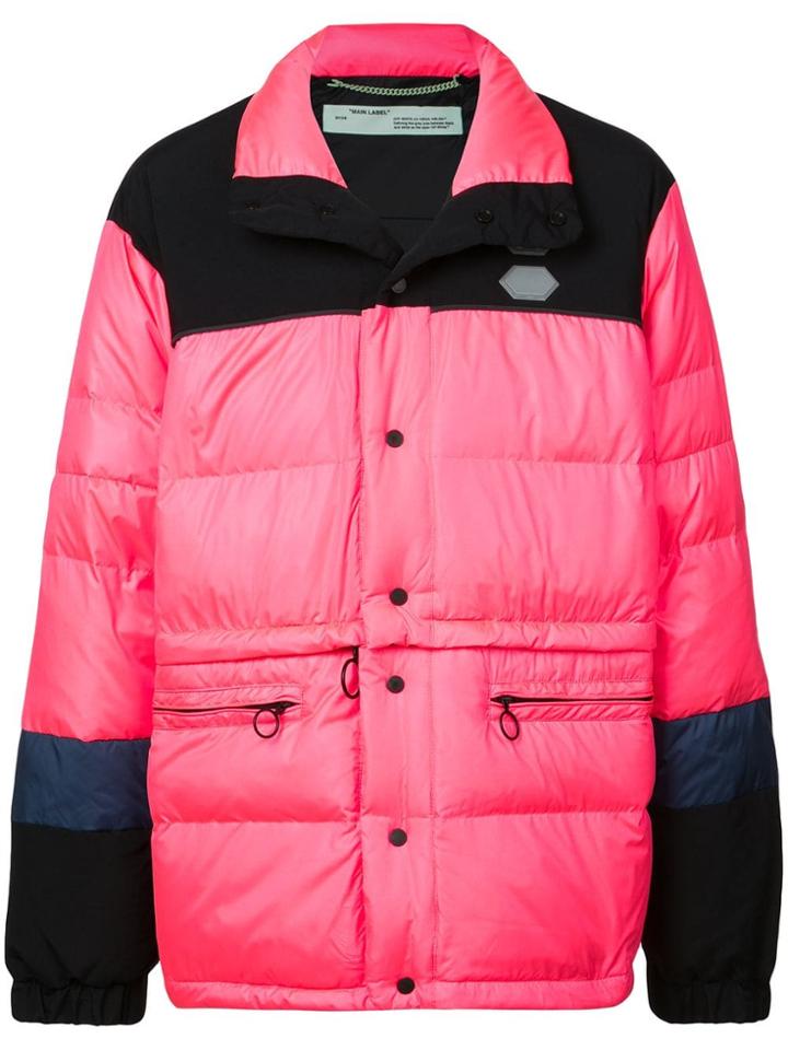 Off-white Colour Blocked Padded Jacket - Pink