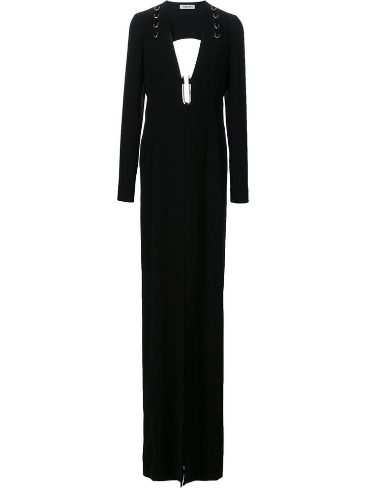 Mugler Deep Plunge Neck Dress, Women's, Size: 36, Black, Polyester