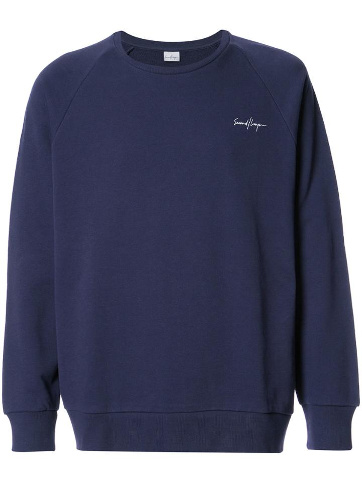 Second/layer Embroidered Raglan Sweatshirt - Blue