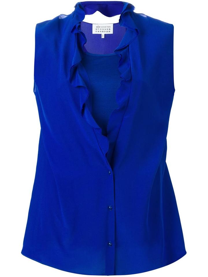 Maison Margiela Ruffle Collar Blouse, Women's, Size: 44, Blue, Silk