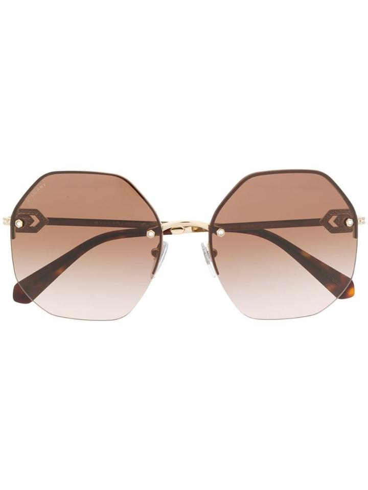 Bulgari Round Crystal Embellished Sunglasses - Gold