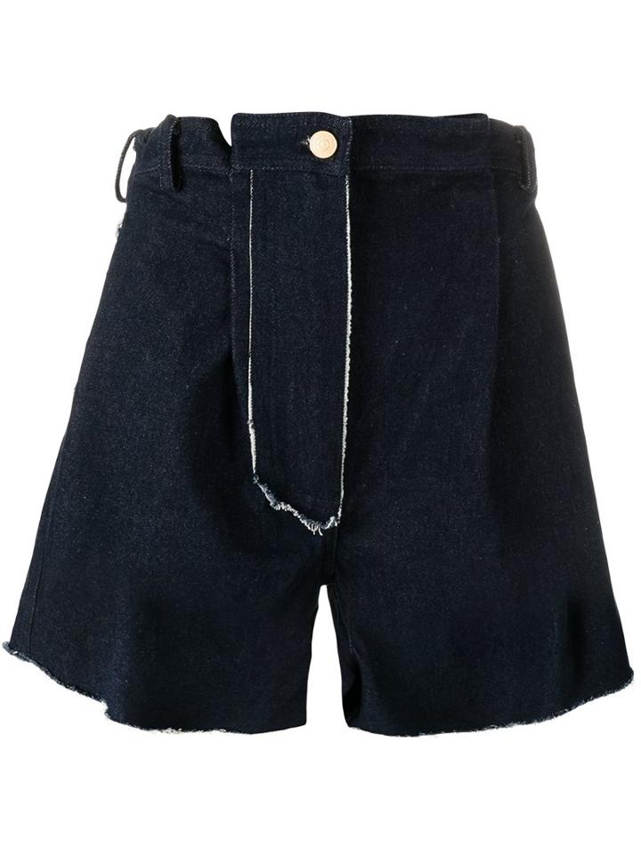 Natasha Zinko Raw Edge High Waisted Shorts, Women's, Size: 40, Blue, Cotton