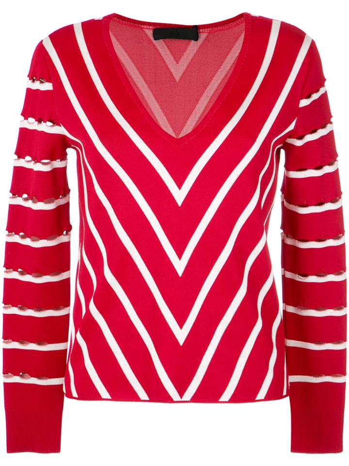 Nk Striped Knit Blouse - Red