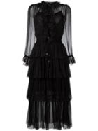 Zimmermann Winsome Tier Dress, Women's, Size: 2, Black, Polyester/spandex/elastane