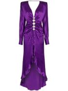 Alessandra Rich Diamond Embellished Silk Dress - Pink & Purple