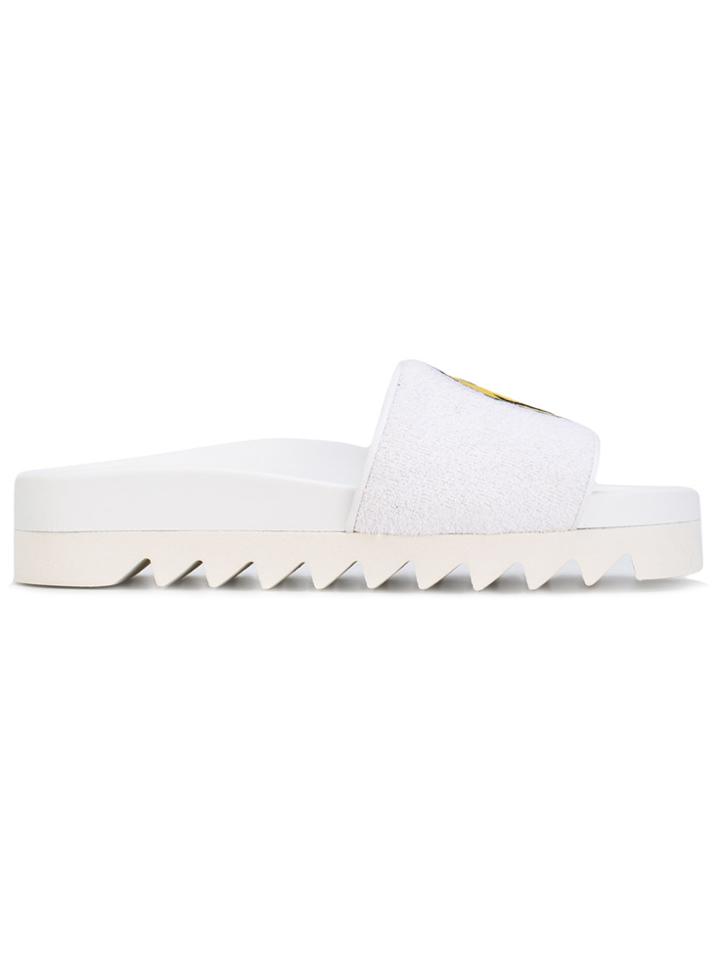 Joshua Sanders Smiley Patch Pool Slides - White