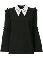 Vivetta Cat Embroidered Collar Blouse - Black