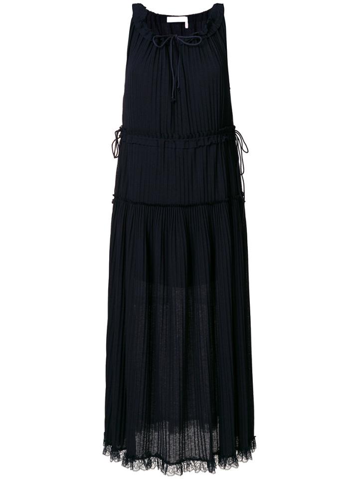 See By Chloé Pleated Tiered Dress - Blue