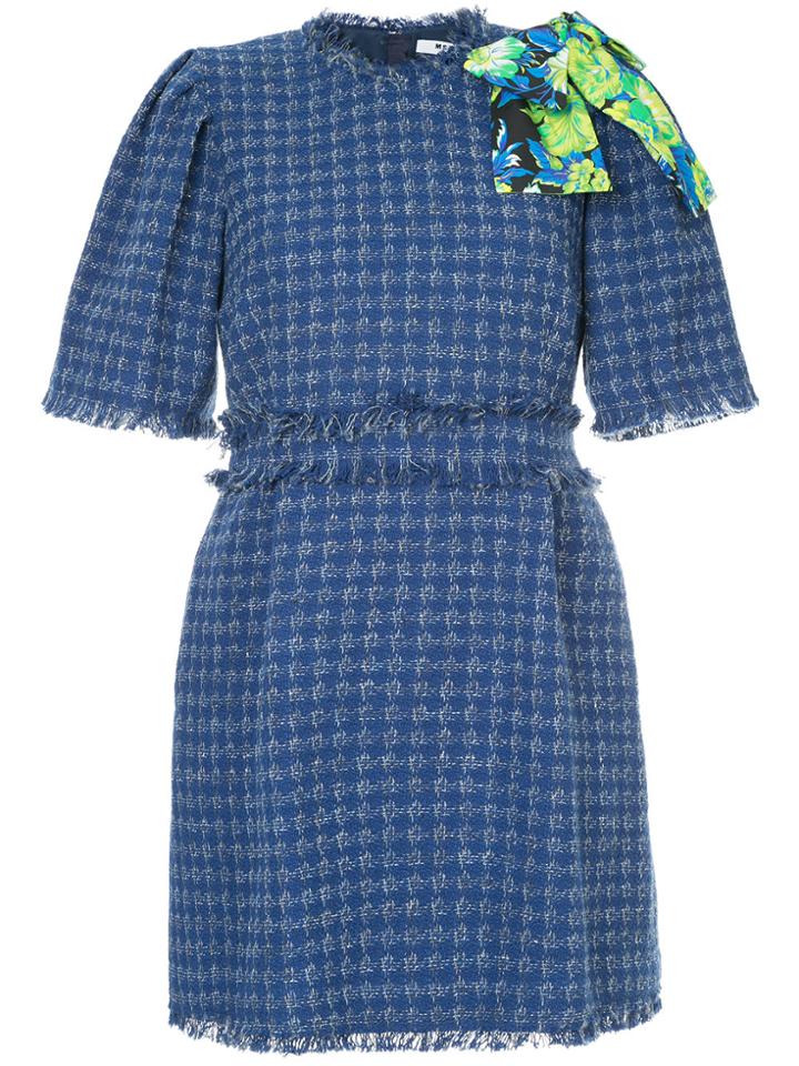 Msgm Frayed Tweed Dress - Blue