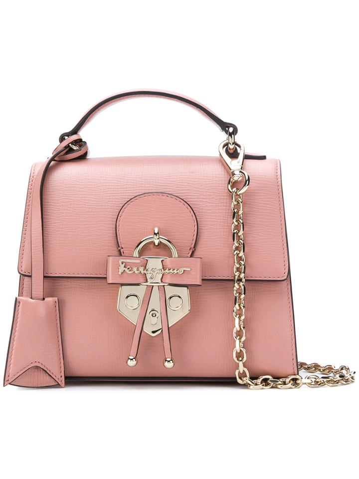 Salvatore Ferragamo Gancio Embellished Top Handle Bag - Pink & Purple