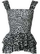 Piamita Pleated Trim Leopard Print Top, Women's, Size: Xs, Black, Polyester/acetate/silk