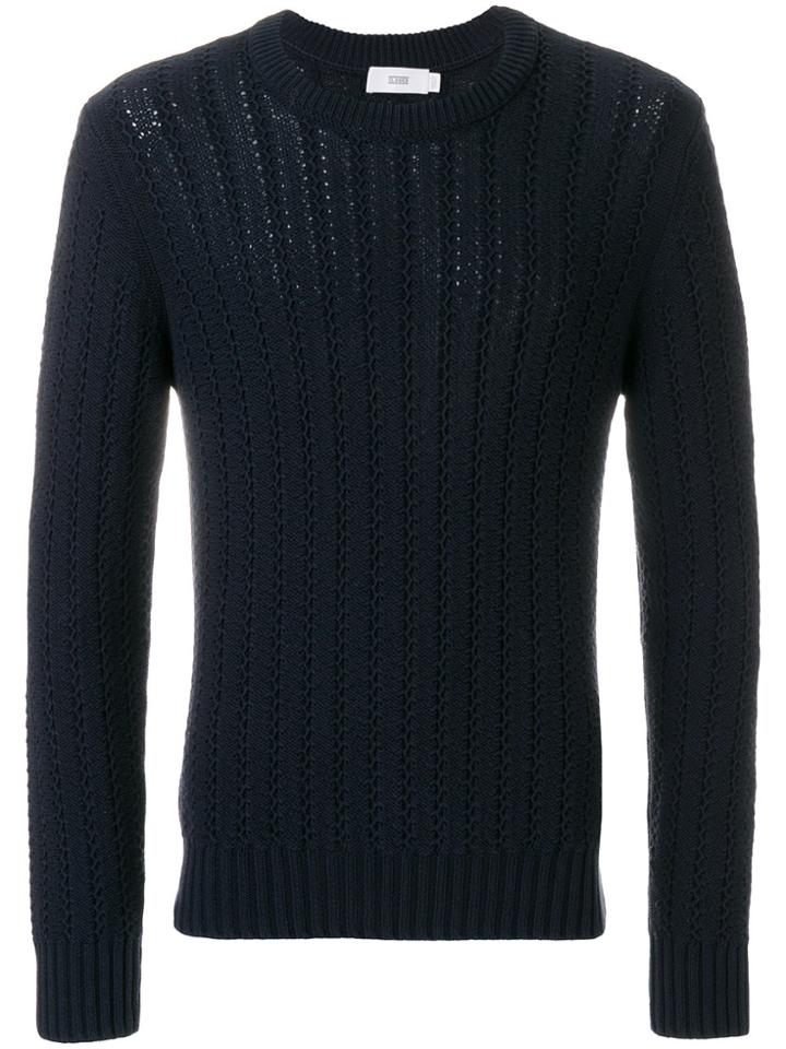 Closed Crew Neck Open Knit Sweater - Blue