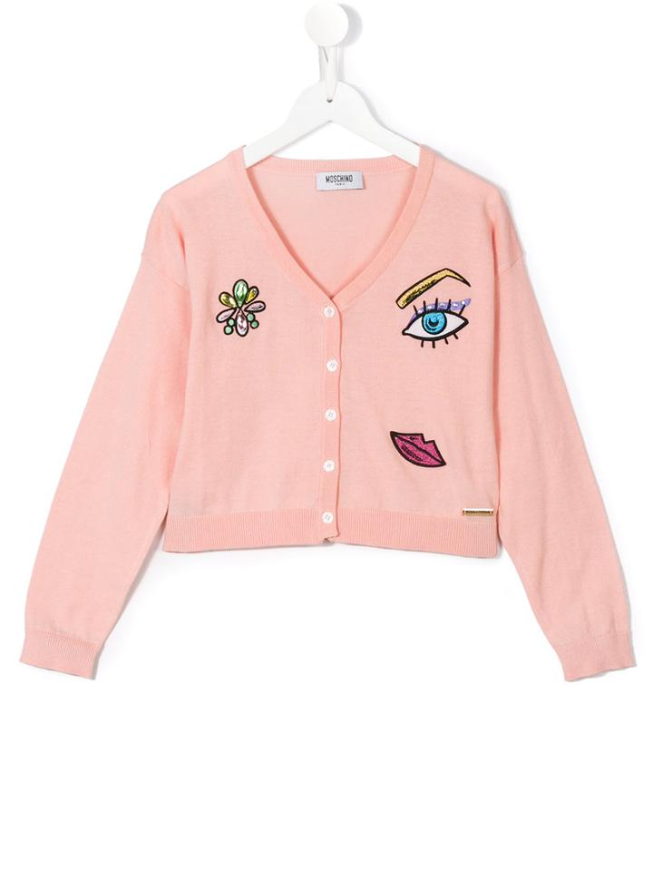 Moschino Kids V-neck Cardigan, Boy's, Size: 14 Yrs, Pink/purple
