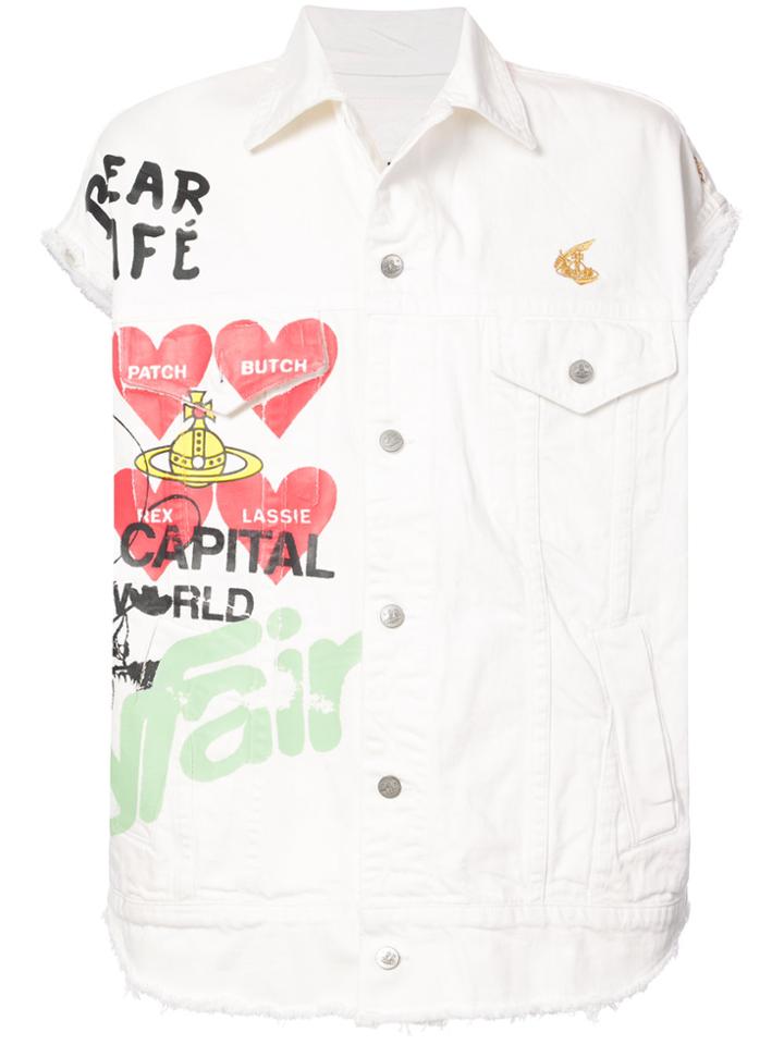 Vivienne Westwood Anglomania Graphic Oversized Denim Vest - White