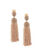 Oscar De La Renta Beaded Tassel Clip-on Earrings - Nude & Neutrals