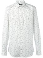 Dolce & Gabbana Striped Floral Shirt, Men's, Size: 40, White, Cotton
