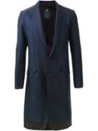 Loveless Contrast Panel Long Single Breasted Jacket, Men's, Size: Medium, Blue, Bamboo/rayon
