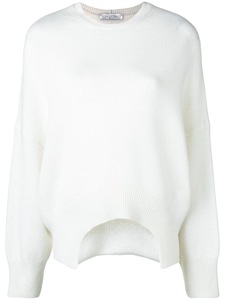 Valentino Oversized Curved Hem Sweater - White