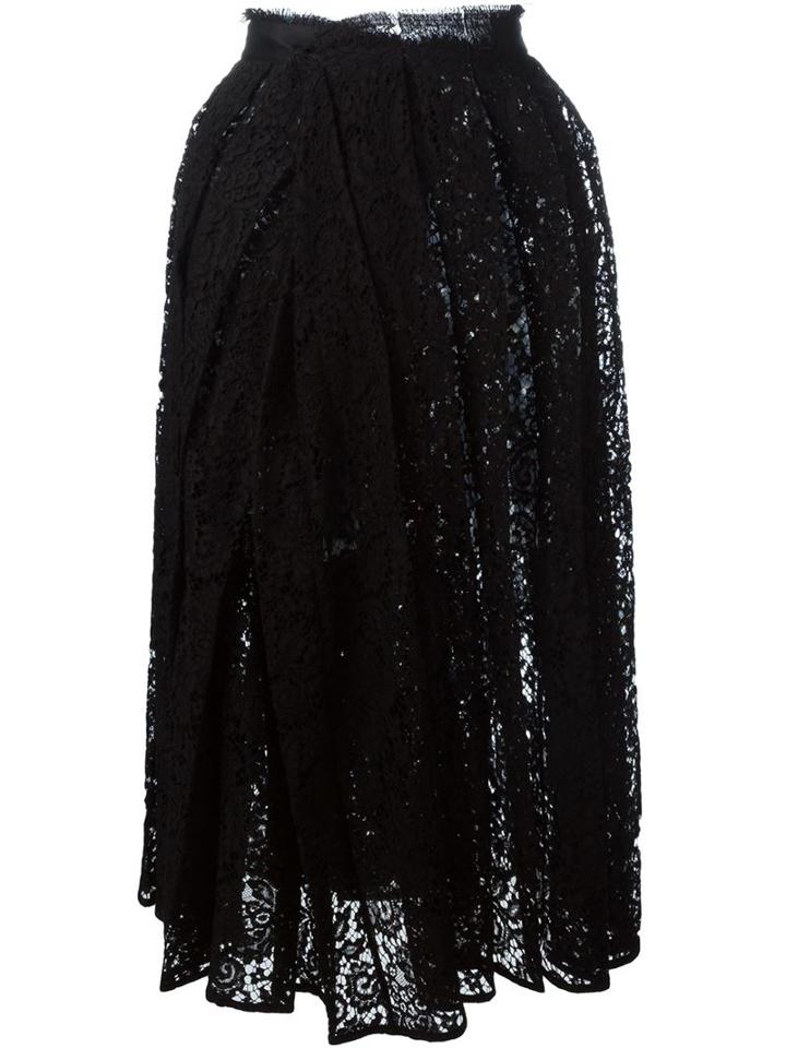 Victoria Beckham - Pleated Midi Lace Skirt - Women - Cotton/polyamide/viscose - 8, Black, Cotton/polyamide/viscose