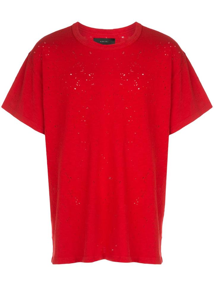 Amiri Distressed Detail T-shirt - Red