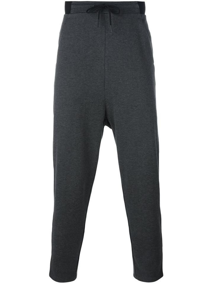Y-3 Cropped Drop Crotch Trousers, Men's, Size: Small, Grey, Cotton/polyester