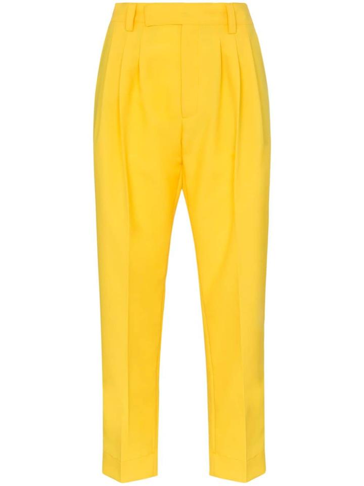 Plan C Cady Front Pleat Straight Leg Cropped Trousers - Yellow