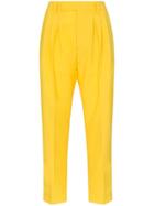 Plan C Cady Front Pleat Straight Leg Cropped Trousers - Yellow