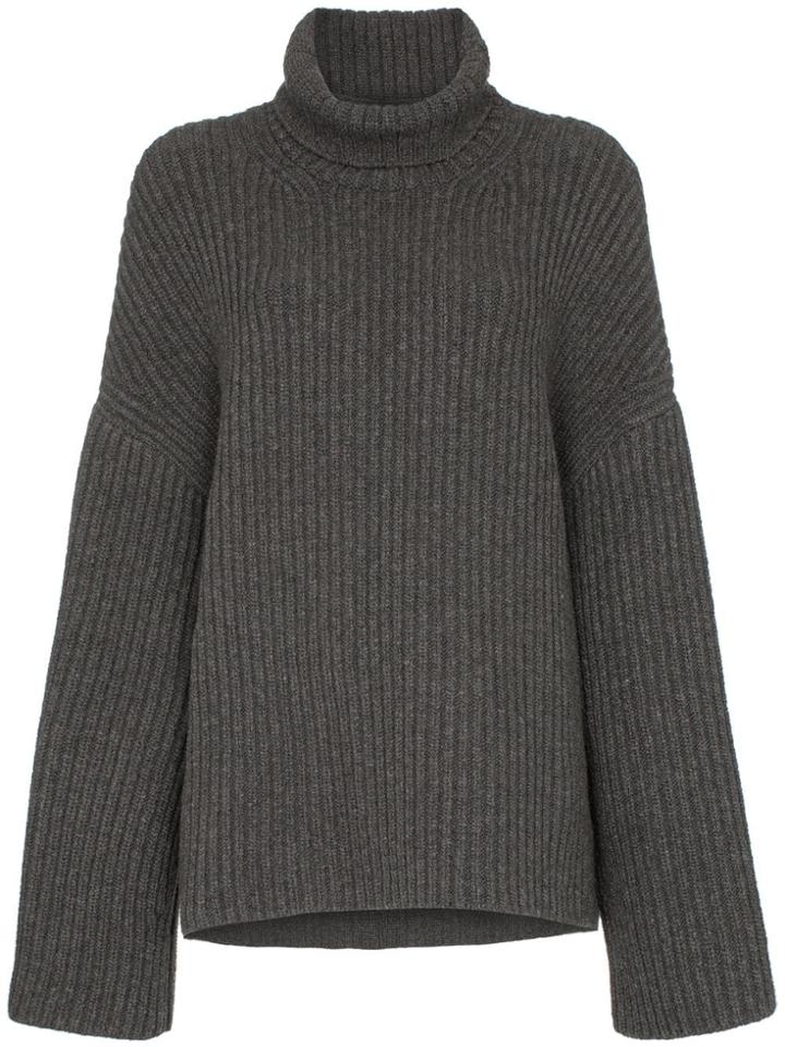 Nanushka Raw Ribbed Knitted Turtleneck Jumper - Grey