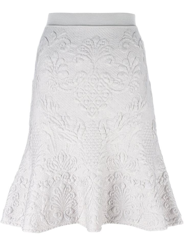 Alexander Mcqueen Embossed Floral Jacquard Skirt, Women's, Size: Medium, Grey, Polyamide/polyester/spandex/elastane/wool