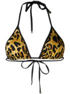 Leopard Print Triangle Bikini Top - Women - Polyamide/spandex/elastane - 42, Black, Polyamide/spandex/elastane, Dsquared2