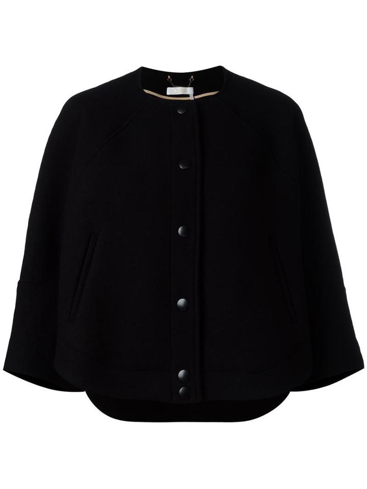 Chloé Cape Sleeve Jacket, Women's, Size: 40, Black, Virgin Wool/polyamide/cotton/viscose