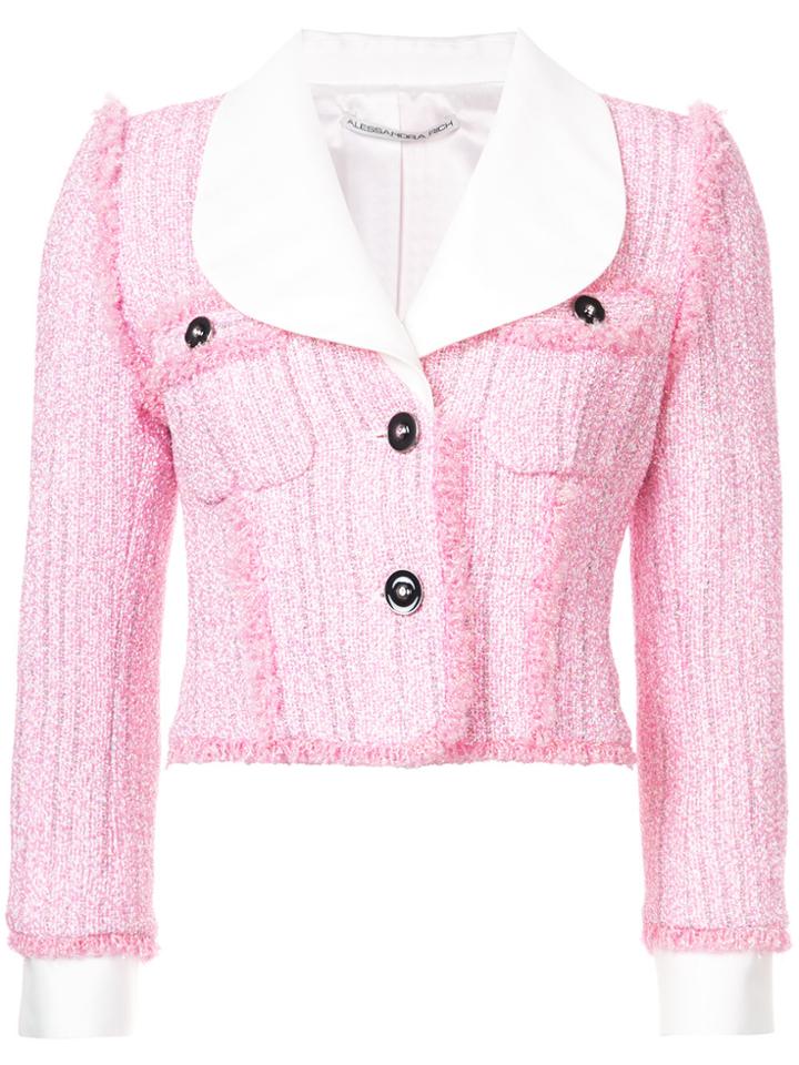 Alessandra Rich Crop Tweed Jacket - Pink & Purple