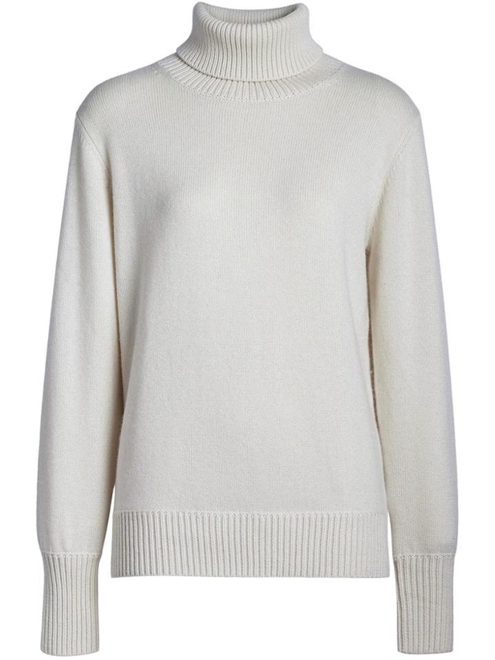 Burberry Collection Logo Intarsia High Lapel Cashmere Sweater - White