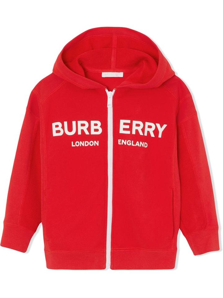 Burberry Kids Teen Logo Print Cotton Hooded Top - Red