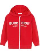 Burberry Kids Teen Logo Print Cotton Hooded Top - Red