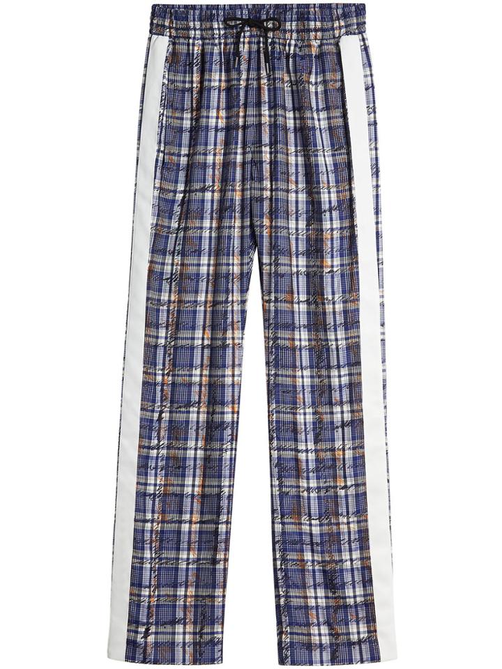 Burberry Stripe Detail Scribble Check Silk Tailored Track Pantsstripe