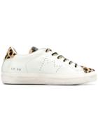 Leather Crown Leopard Print Panel Sneakers - White